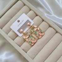 گوشواره میناکاری گل صورتی