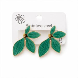 گوشواره برگ میناکاری سبز